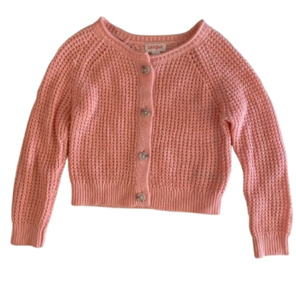 Cat & Jack Peach Button-Up Cardigan Size 3T & 4T Boho Minimalist Chunky NWT